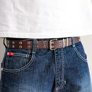 y2k star grommet brown double hole belt — punk scene emo style
